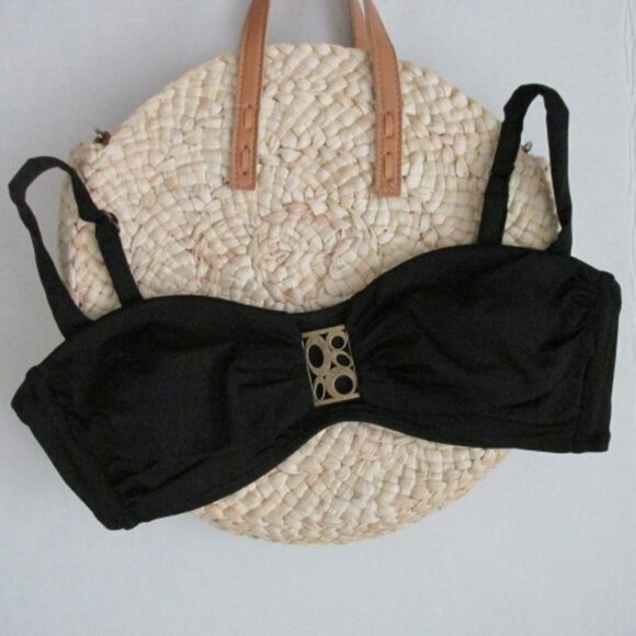 Becca by Rebecca Virtue Black Bikini Top Padded Swim Beach Pool Gold Tone‎ S - Picture 1 of 6